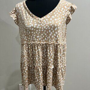 iered Babydoll Top - Tan/White Spotted - Size Small/MED